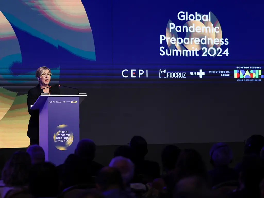 CEPI's Chair Jane Halton during The Global Pandemic Preparedness Summit 2024 in Rio de Janeiro, Brazil