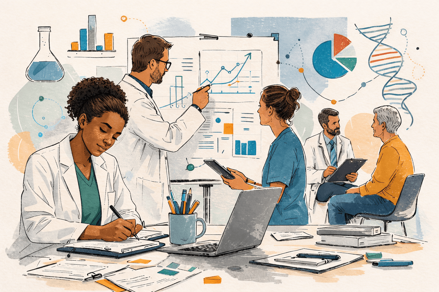 Multidisciplinary team representing the different stages of clinical research