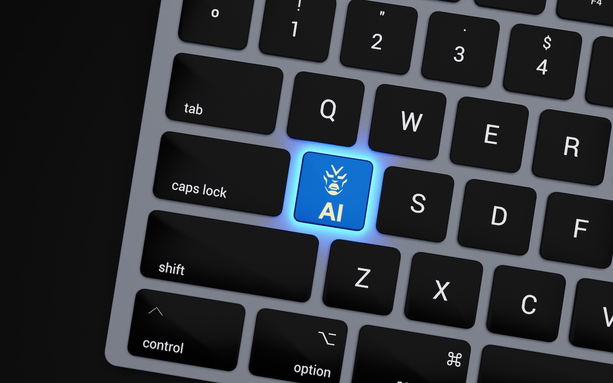 Close-up of a computer keyboard with a glowing blue AI key.